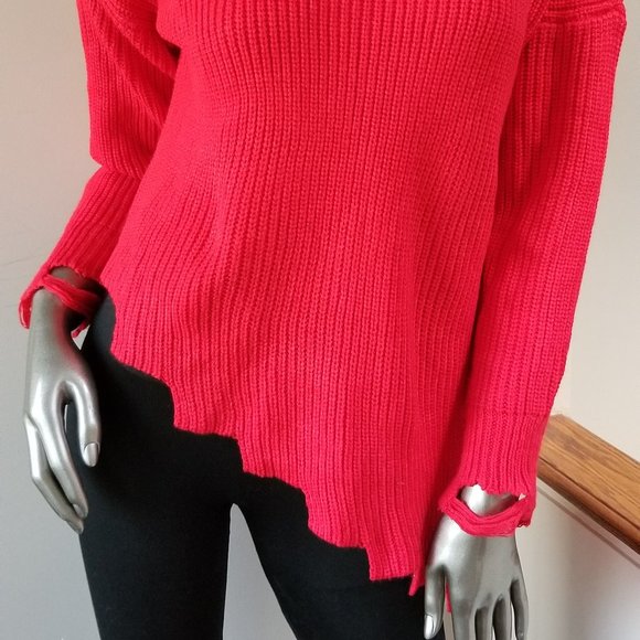 Red Asymmetrical Sweater - with Free Gift - Picture 2 of 4